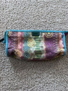 Vintage Fossil Multicolor Patterned Zip Pouch - Teal Trim